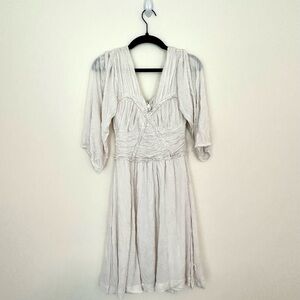 French Connection Boho Cream Ruched Plunge Sundress with Dolman Sleeves